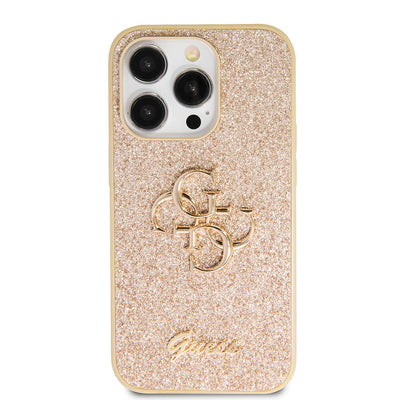 Apple iPhone 14 Pro Max Kılıf Guess Orjinal Lisanslı 4G Büyük Metal Logolu Glitter Kapak Pembe