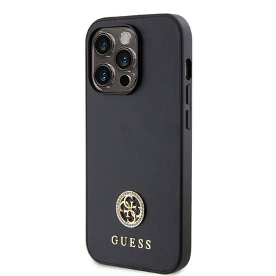 Apple iPhone 14 Pro Max Kılıf Guess Orjinal Lisanslı Deri 4G Metal Logo Strass Kapak Gold