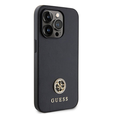 Apple iPhone 14 Pro Max Kılıf Guess Orjinal Lisanslı Deri 4G Metal Logo Strass Kapak Gold