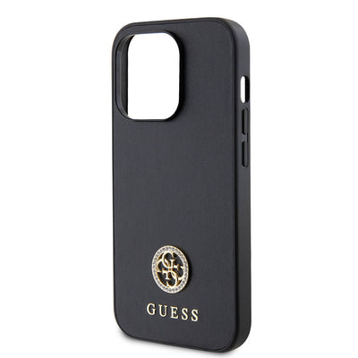 Apple iPhone 14 Pro Max Kılıf Guess Orjinal Lisanslı Deri 4G Metal Logo Strass Kapak Gold