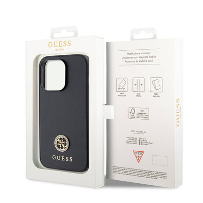 Apple iPhone 14 Pro Max Kılıf Guess Orjinal Lisanslı Deri 4G Metal Logo Strass Kapak Gold