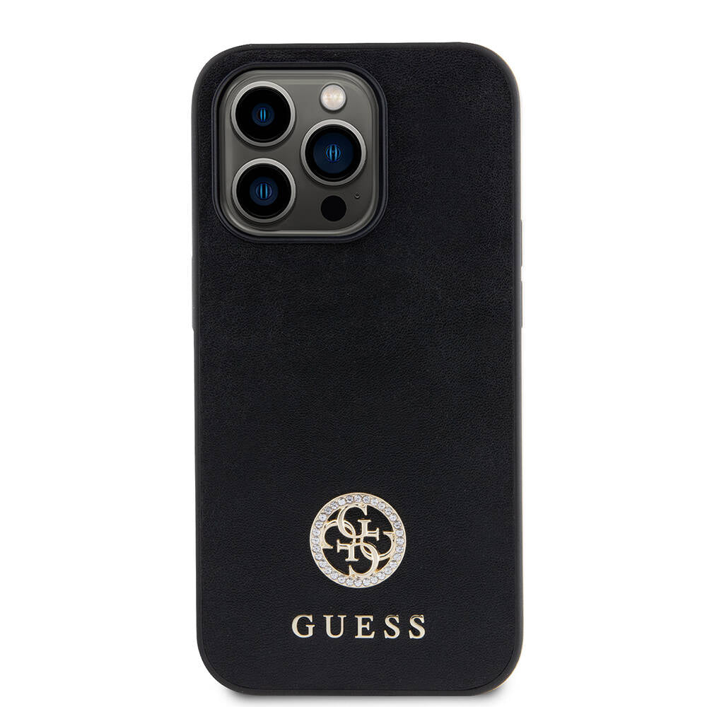 iPhone 14 Pro Max Kılıf Guess Orjinal Lisanslı Deri 4G Metal Logo Strass Kılıf