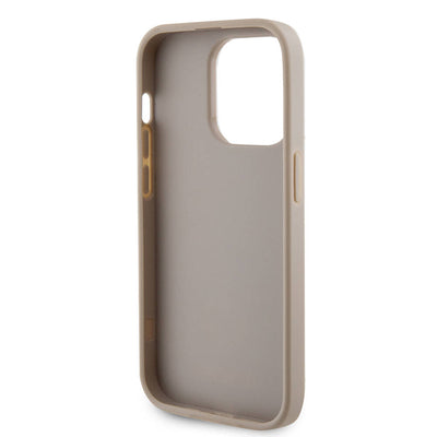 Apple iPhone 14 Pro Max Kılıf Guess Orjinal Lisanslı Deri 4G Metal Logo Strass Kapak Gold