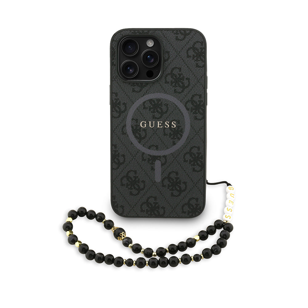 iPhone 14 Pro Max Kılıf Guess Orjinal Lisanslı M-safe Şarj Özellikli PU Deri Bilek Askı İpli Yazı Logolu Kılıf