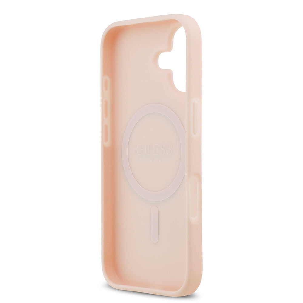 iPhone 17 Kılıf Guess Orjinal Lisanslı M-safe Şarj Özellikli Taneli Çiçek Tasarımlı Metal Yazı Logolu Kılıf