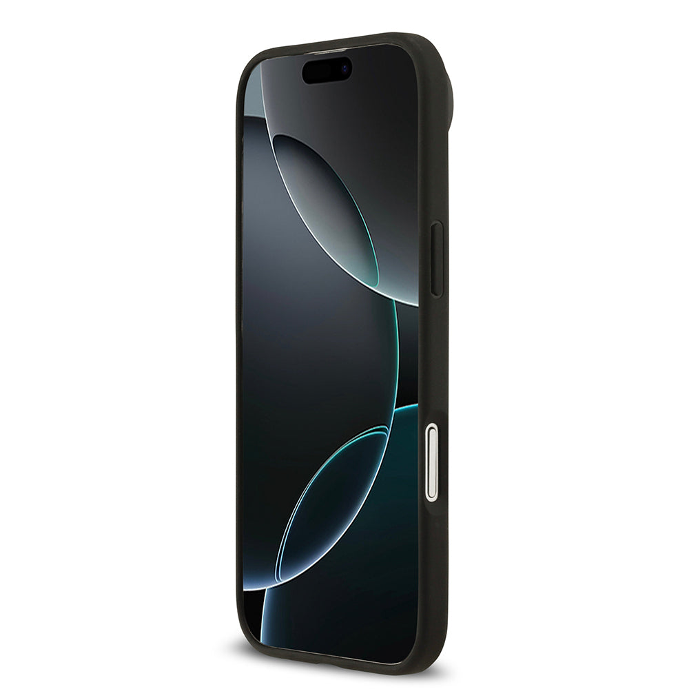 Apple iPhone 17 Air Kılıf Guess Orjinal Lisanslı M-safe Şarj Özellikli Taneli Çiçek Tasarımlı Metal Yazı Logolu Kapak Siyah