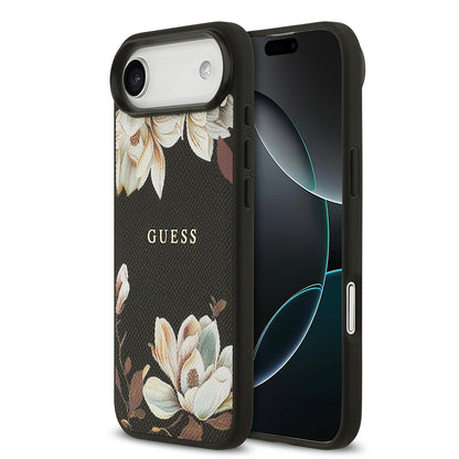iPhone 17 Air Kılıf Guess Orjinal Lisanslı M-safe Şarj Özellikli Taneli Çiçek Tasarımlı Metal Yazı Logolu Kılıf