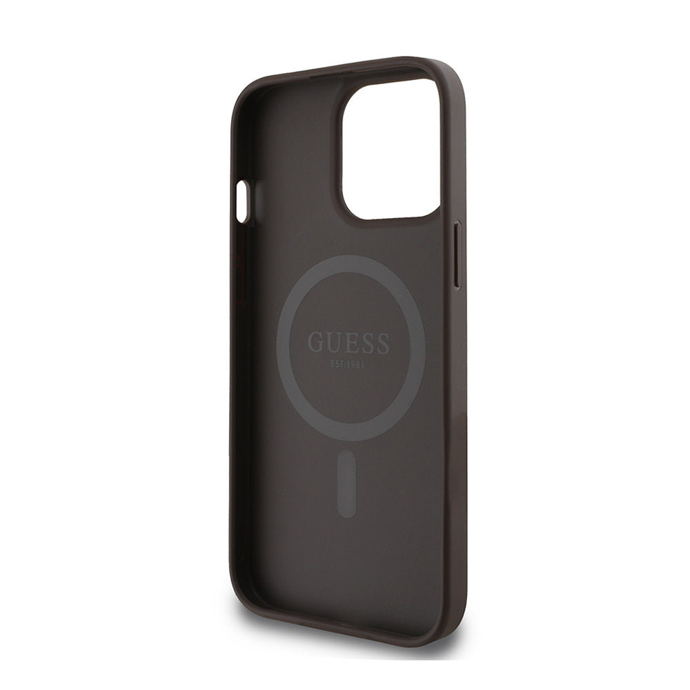 Apple iPhone 14 Pro Max Kılıf Guess Orjinal Lisanslı Magsafe Şarj Özellikli 4G Desen Yazı Logolu Kapak Siyah