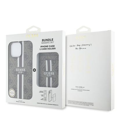 iPhone 14 Pro Max Kılıf Guess Orjinal Lisanslı M-safe Şarj Özellikli 4G Desenli Çizgili Kartlıklı Kılıf