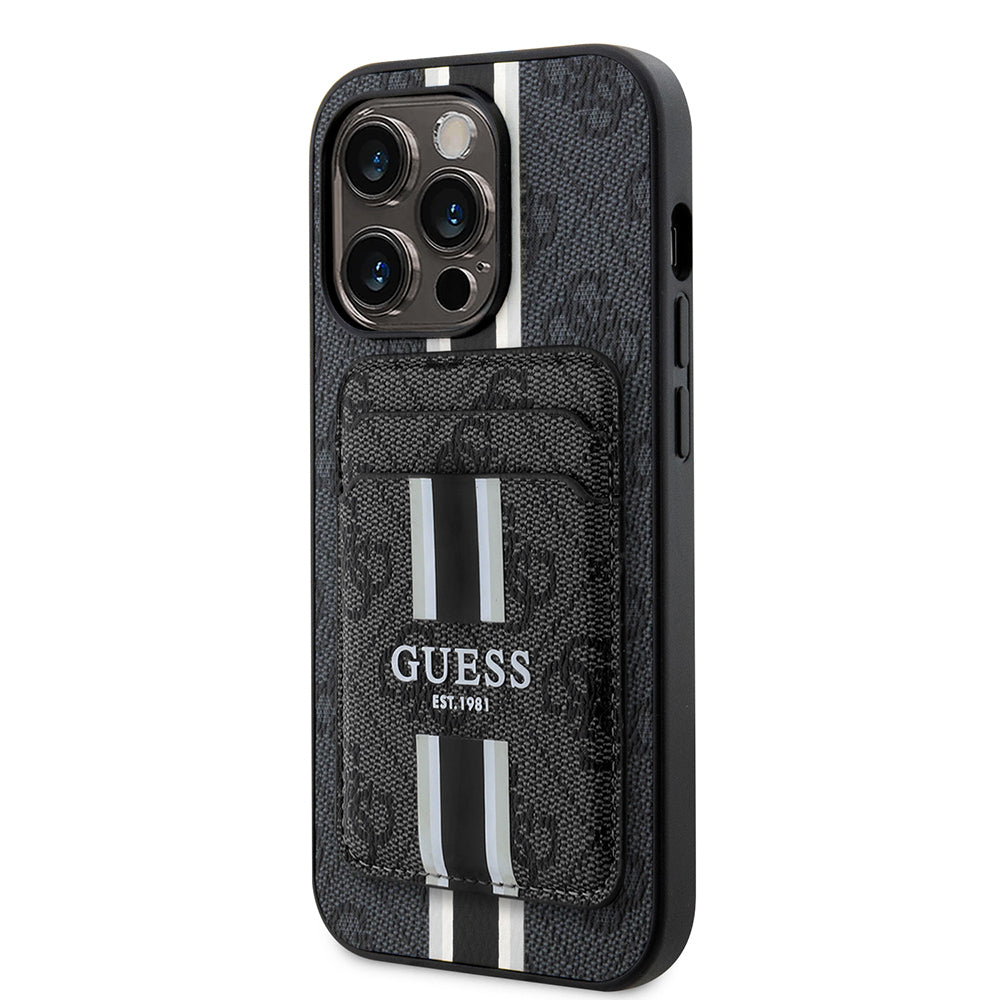 iPhone 14 Pro Max Kılıf Guess Orjinal Lisanslı M-safe Şarj Özellikli 4G Desenli Çizgili Kartlıklı Kılıf