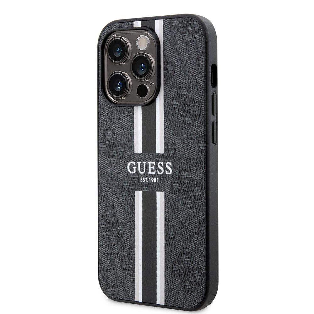 Apple iPhone 14 Pro Max Kılıf Guess Orjinal Lisanslı Magsafe Şarj Özellikli 4G Şerit Tasarımlı Printed Kapak Pembe