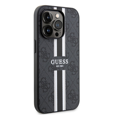 Apple iPhone 14 Pro Max Kılıf Guess Orjinal Lisanslı Magsafe Şarj Özellikli 4G Şerit Tasarımlı Printed Kapak Pembe
