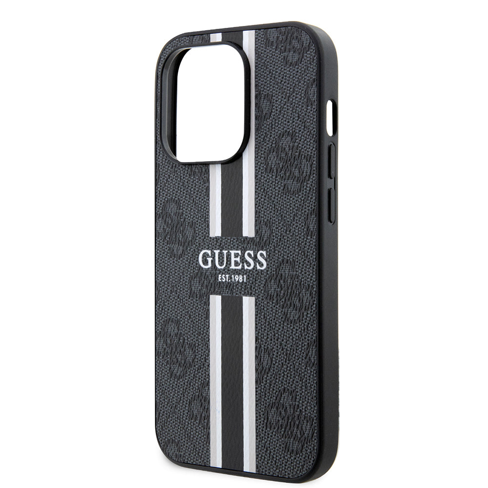Apple iPhone 14 Pro Max Kılıf Guess Orjinal Lisanslı Magsafe Şarj Özellikli 4G Şerit Tasarımlı Printed Kapak Pembe