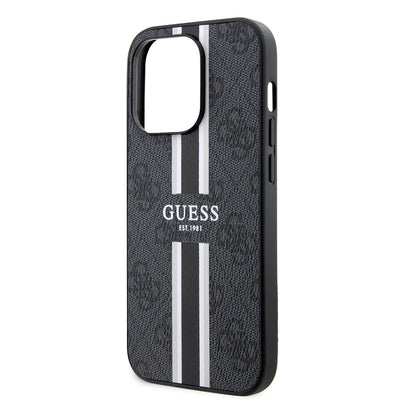 Apple iPhone 14 Pro Max Kılıf Guess Orjinal Lisanslı Magsafe Şarj Özellikli 4G Şerit Tasarımlı Printed Kapak Pembe