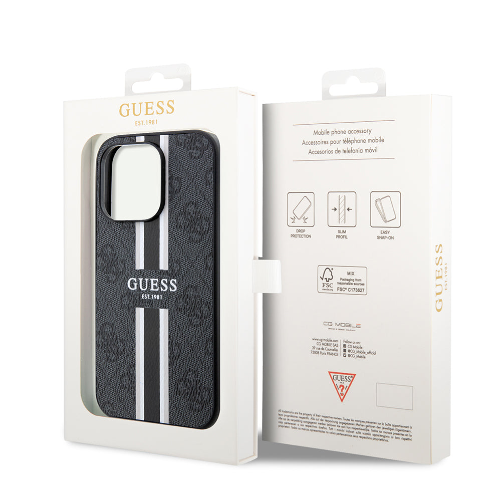 Apple iPhone 14 Pro Max Kılıf Guess Orjinal Lisanslı Magsafe Şarj Özellikli 4G Şerit Tasarımlı Printed Kapak Pembe