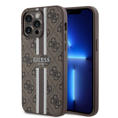 Apple iPhone 14 Pro Max Kılıf Guess Orjinal Lisanslı Magsafe Şarj Özellikli 4G Şerit Tasarımlı Printed Kapak Pembe