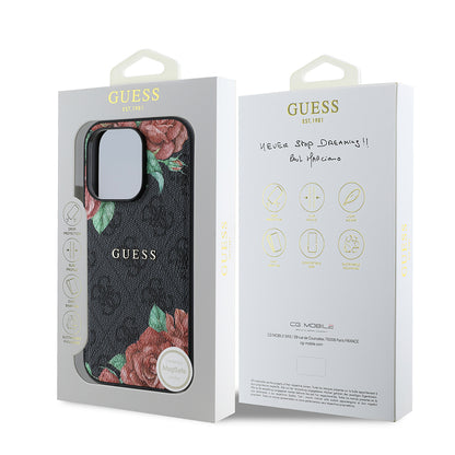 iPhone 14 Pro Max Kılıf Guess Orjinal Lisanslı M-safe Şarj Özellikli Gül Baskılı 4G Desenli Yazı Logolu Kılıf