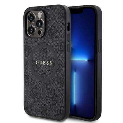 iPhone 14 Pro Max Kılıf Guess Orjinal Lisanslı M-safe Şarj Özellikli PU Halkalı 4G Desenli Yazı Logolu Kılıf