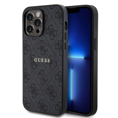 Apple iPhone 14 Pro Max Kılıf Guess Orjinal Lisanslı Magsafe Şarj Özellikli PU Halkalı 4G Desenli Yazı Logolu Kapak Pembe