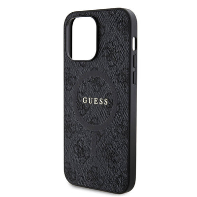 Apple iPhone 14 Pro Max Kılıf Guess Orjinal Lisanslı Magsafe Şarj Özellikli PU Halkalı 4G Desenli Yazı Logolu Kapak Pembe
