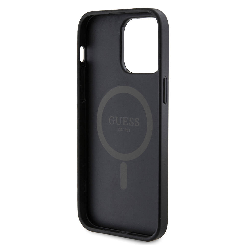 Apple iPhone 14 Pro Max Kılıf Guess Orjinal Lisanslı Magsafe Şarj Özellikli PU Halkalı 4G Desenli Yazı Logolu Kapak Pembe