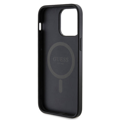 Apple iPhone 14 Pro Max Kılıf Guess Orjinal Lisanslı Magsafe Şarj Özellikli PU Halkalı 4G Desenli Yazı Logolu Kapak Pembe