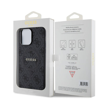 Apple iPhone 14 Pro Max Kılıf Guess Orjinal Lisanslı Magsafe Şarj Özellikli PU Halkalı 4G Desenli Yazı Logolu Kapak Kahverengi