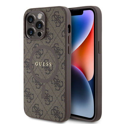 iPhone 14 Pro Max Kılıf Guess Orjinal Lisanslı M-safe Şarj Özellikli PU Halkalı 4G Desenli Yazı Logolu Kılıf