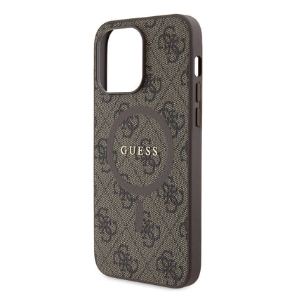 iPhone 14 Pro Max Kılıf Guess Orjinal Lisanslı M-safe Şarj Özellikli PU Halkalı 4G Desenli Yazı Logolu Kılıf