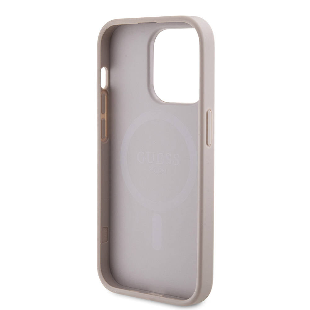 iPhone 14 Pro Max Kılıf Guess Orjinal Lisanslı M-safe Şarj Özellikli PU Halkalı 4G Desenli Yazı Logolu Kılıf