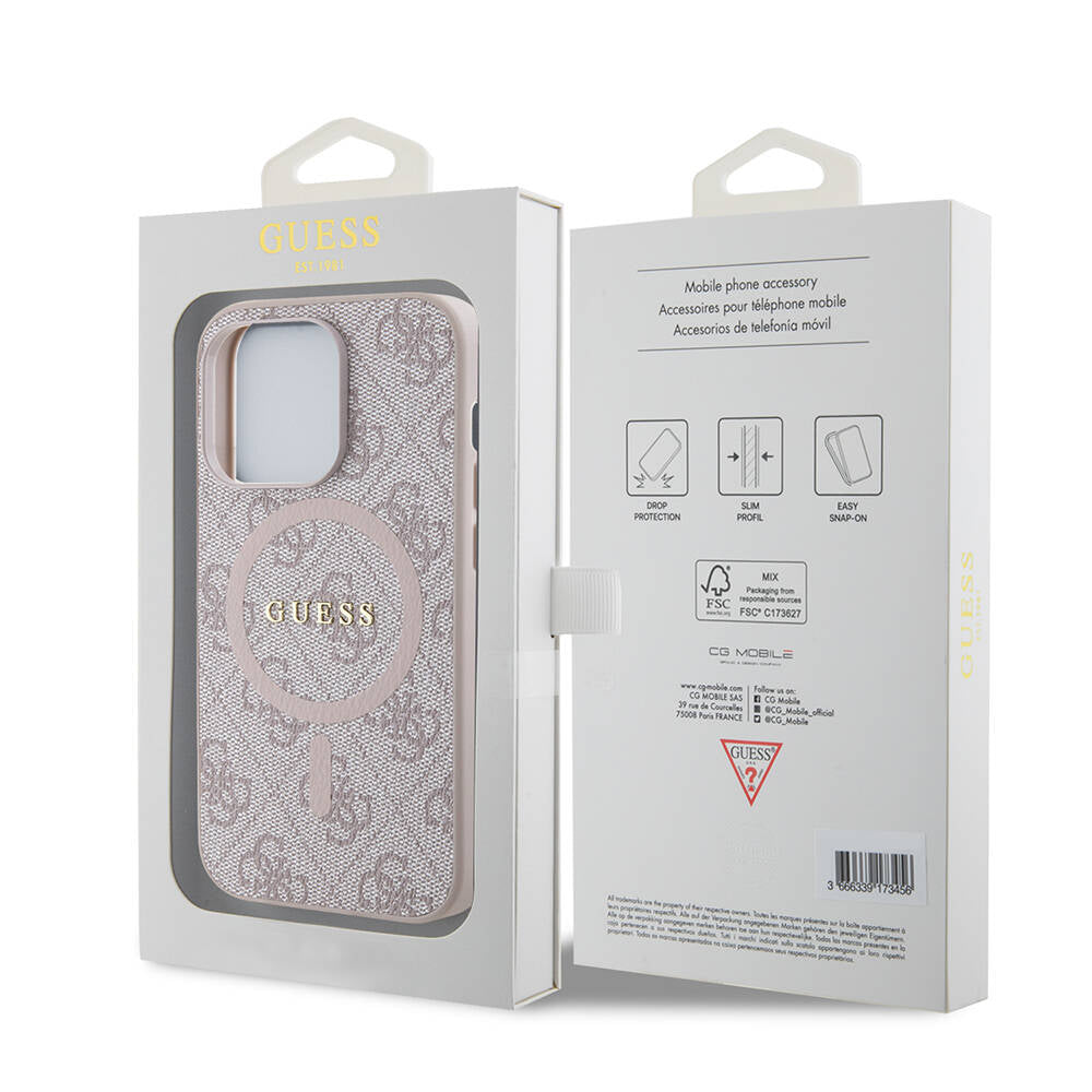iPhone 14 Pro Max Kılıf Guess Orjinal Lisanslı M-safe Şarj Özellikli PU Halkalı 4G Desenli Yazı Logolu Kılıf