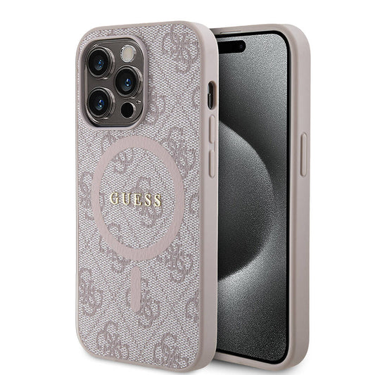 iPhone 14 Pro Max Kılıf Guess Orjinal Lisanslı M-safe Şarj Özellikli PU Halkalı 4G Desenli Yazı Logolu Kılıf