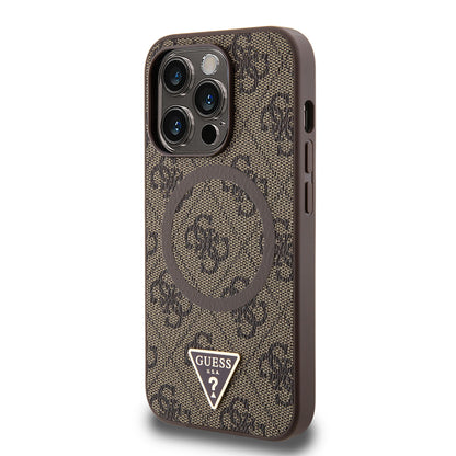 iPhone 14 Pro Max Kılıf Guess Orjinal Lisanslı M-safe Şarj Özellikli PU Üçgen Logo 4G Desenli Kılıf