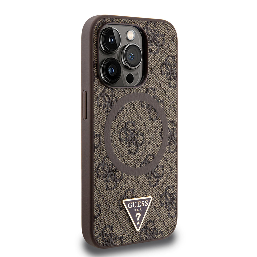 iPhone 14 Pro Max Kılıf Guess Orjinal Lisanslı M-safe Şarj Özellikli PU Üçgen Logo 4G Desenli Kılıf