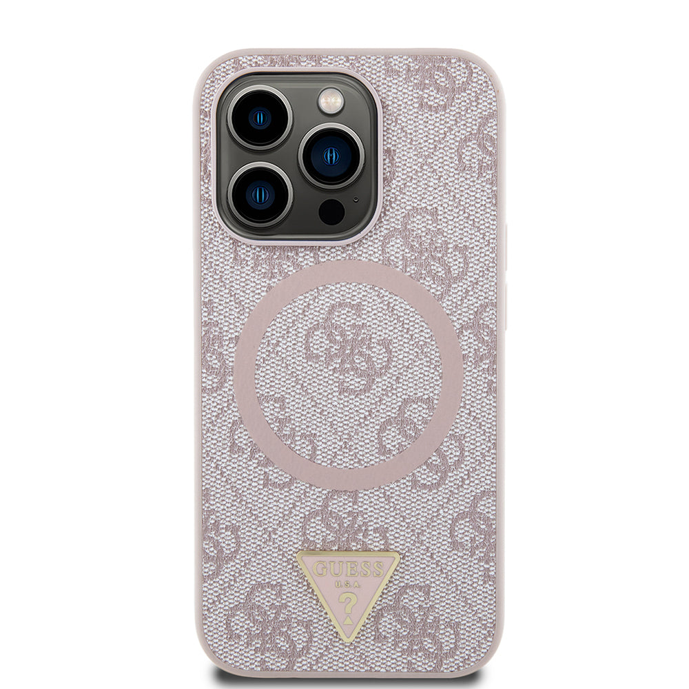 iPhone 14 Pro Max Kılıf Guess Orjinal Lisanslı M-safe Şarj Özellikli PU Üçgen Logo 4G Desenli Kılıf