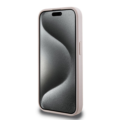 Apple iPhone 14 Pro Max Kılıf Guess Orjinal Lisanslı Magsafe Şarj Özellikli PU Üçgen Logo 4G Desenli Kapak Pembe