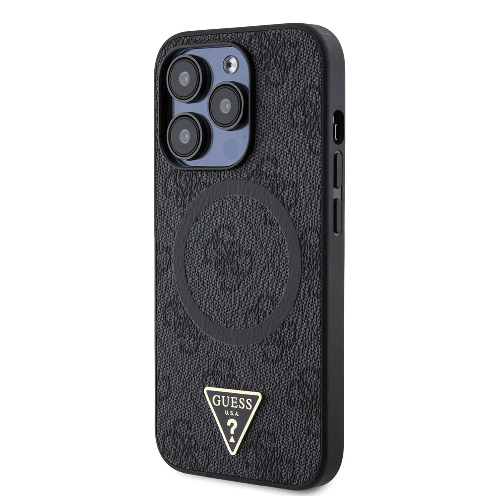 iPhone 14 Pro Max Kılıf Guess Orjinal Lisanslı M-safe Şarj Özellikli PU Üçgen Logo 4G Desenli Kılıf