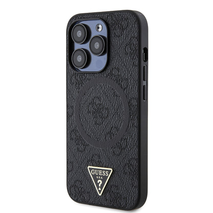 iPhone 14 Pro Max Kılıf Guess Orjinal Lisanslı M-safe Şarj Özellikli PU Üçgen Logo 4G Desenli Kılıf