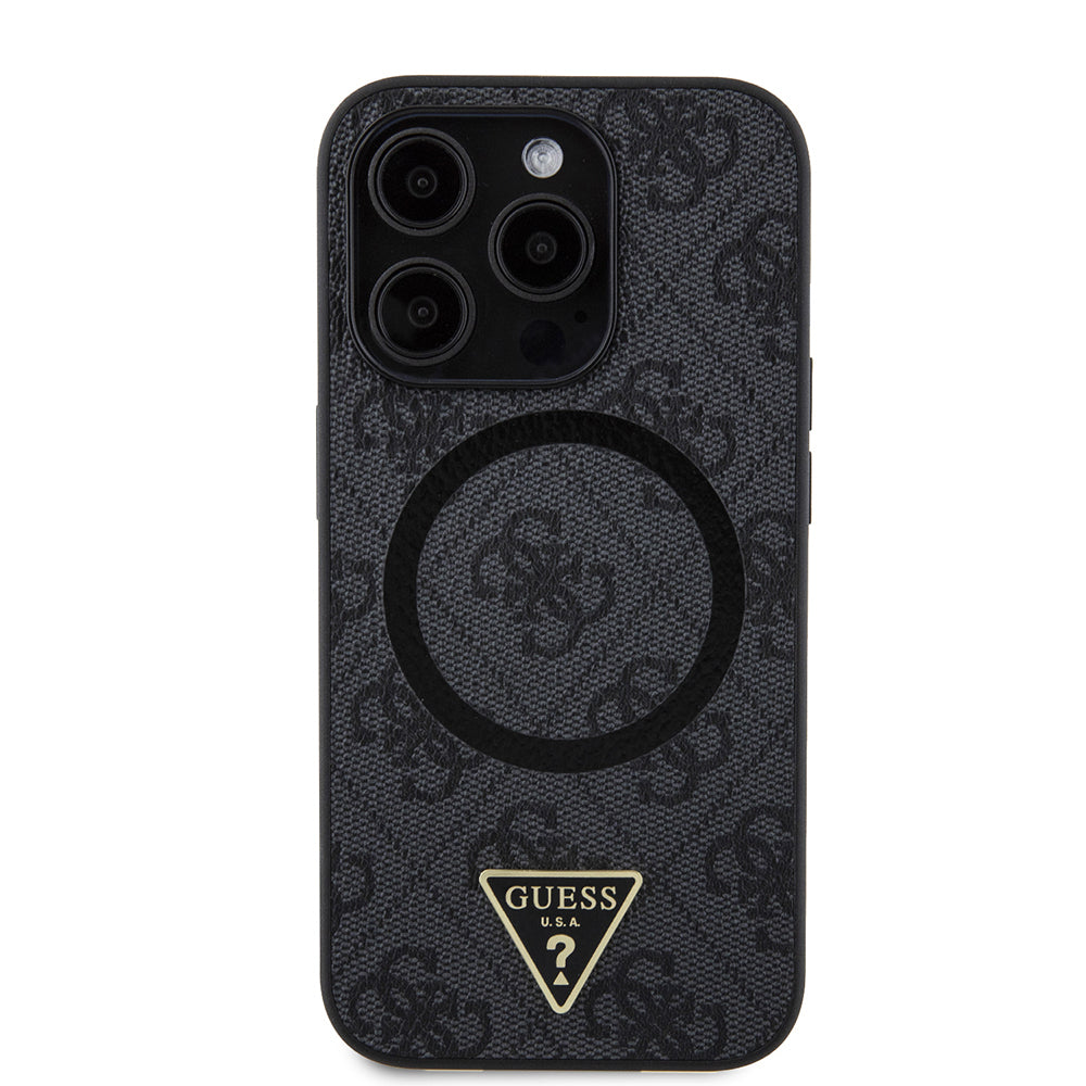 iPhone 14 Pro Max Kılıf Guess Orjinal Lisanslı M-safe Şarj Özellikli PU Üçgen Logo 4G Desenli Kılıf