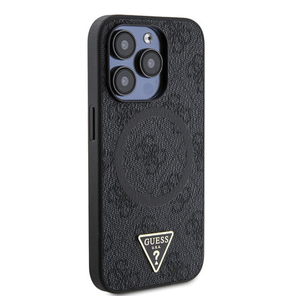 iPhone 14 Pro Max Kılıf Guess Orjinal Lisanslı M-safe Şarj Özellikli PU Üçgen Logo 4G Desenli Kılıf
