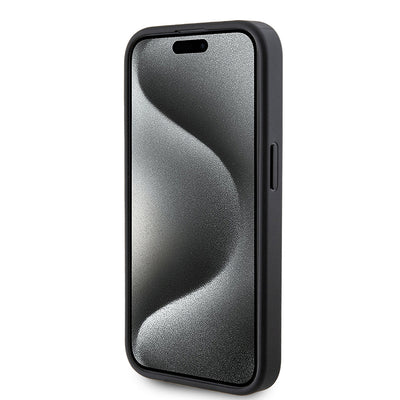 Apple iPhone 14 Pro Max Kılıf Guess Orjinal Lisanslı Magsafe Şarj Özellikli PU Üçgen Logo 4G Desenli Kapak Siyah