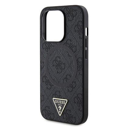 iPhone 14 Pro Max Kılıf Guess Orjinal Lisanslı M-safe Şarj Özellikli PU Üçgen Logo 4G Desenli Kılıf