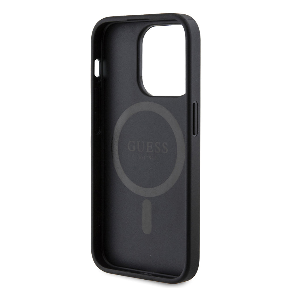 Apple iPhone 14 Pro Max Kılıf Guess Orjinal Lisanslı Magsafe Şarj Özellikli PU Üçgen Logo 4G Desenli Kapak Pembe