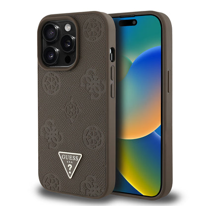 iPhone 14 Pro Max Kılıf Guess Orjinal Lisanslı M-safe Şarj Özellikli Sıcak Baskılı Üçgen Logolu PU Deri Peony Kılıf