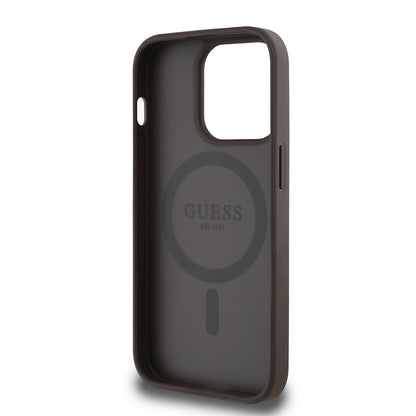 iPhone 14 Pro Max Kılıf Guess Orjinal Lisanslı M-safe Şarj Özellikli Sıcak Baskılı Üçgen Logolu PU Deri Peony Kılıf