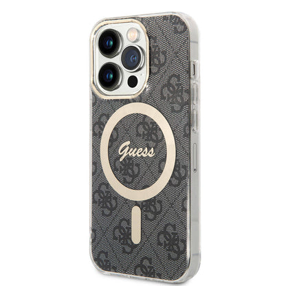 iPhone 14 Pro Max Kılıf Guess Orjinal Lisanslı M-safe Şarj Özellikli Yazı Logolu 4G Desenli Kılıf