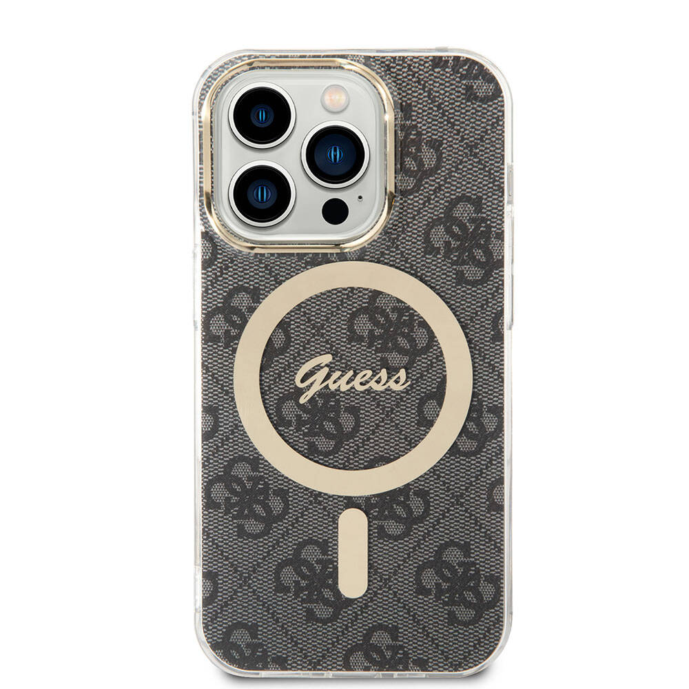 iPhone 14 Pro Max Kılıf Guess Orjinal Lisanslı M-safe Şarj Özellikli Yazı Logolu 4G Desenli Kılıf
