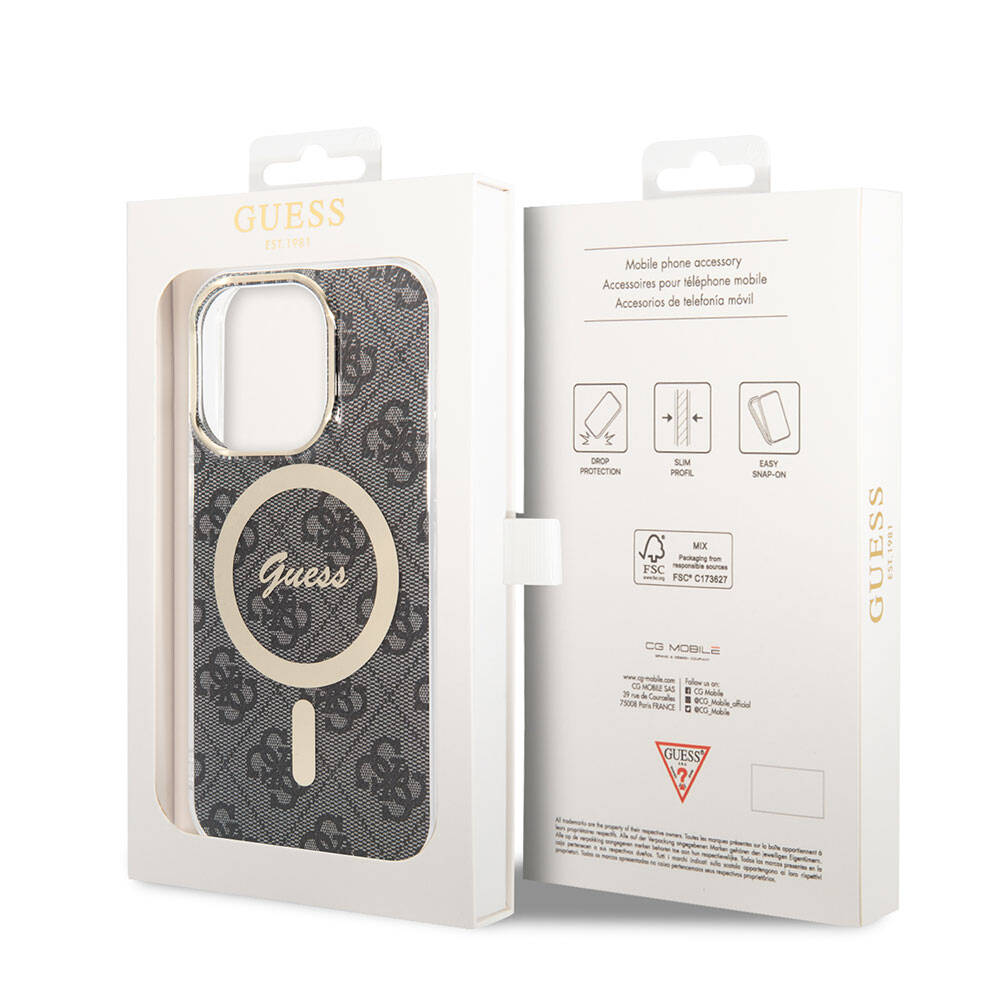 iPhone 14 Pro Max Kılıf Guess Orjinal Lisanslı M-safe Şarj Özellikli Yazı Logolu 4G Desenli Kılıf