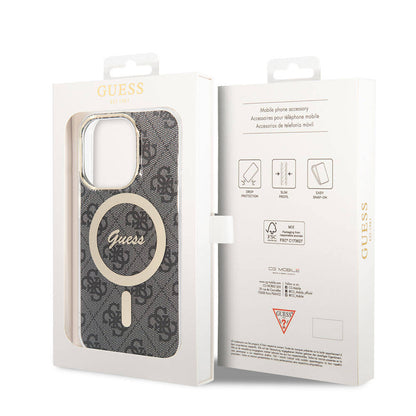 iPhone 14 Pro Max Kılıf Guess Orjinal Lisanslı M-safe Şarj Özellikli Yazı Logolu 4G Desenli Kılıf
