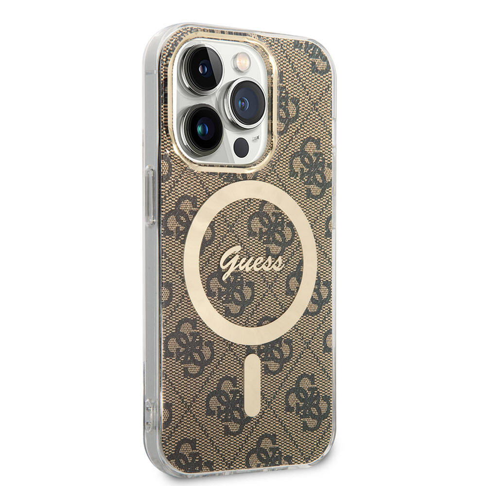 iPhone 14 Pro Max Kılıf Guess Orjinal Lisanslı M-safe Şarj Özellikli Yazı Logolu 4G Desenli Kılıf